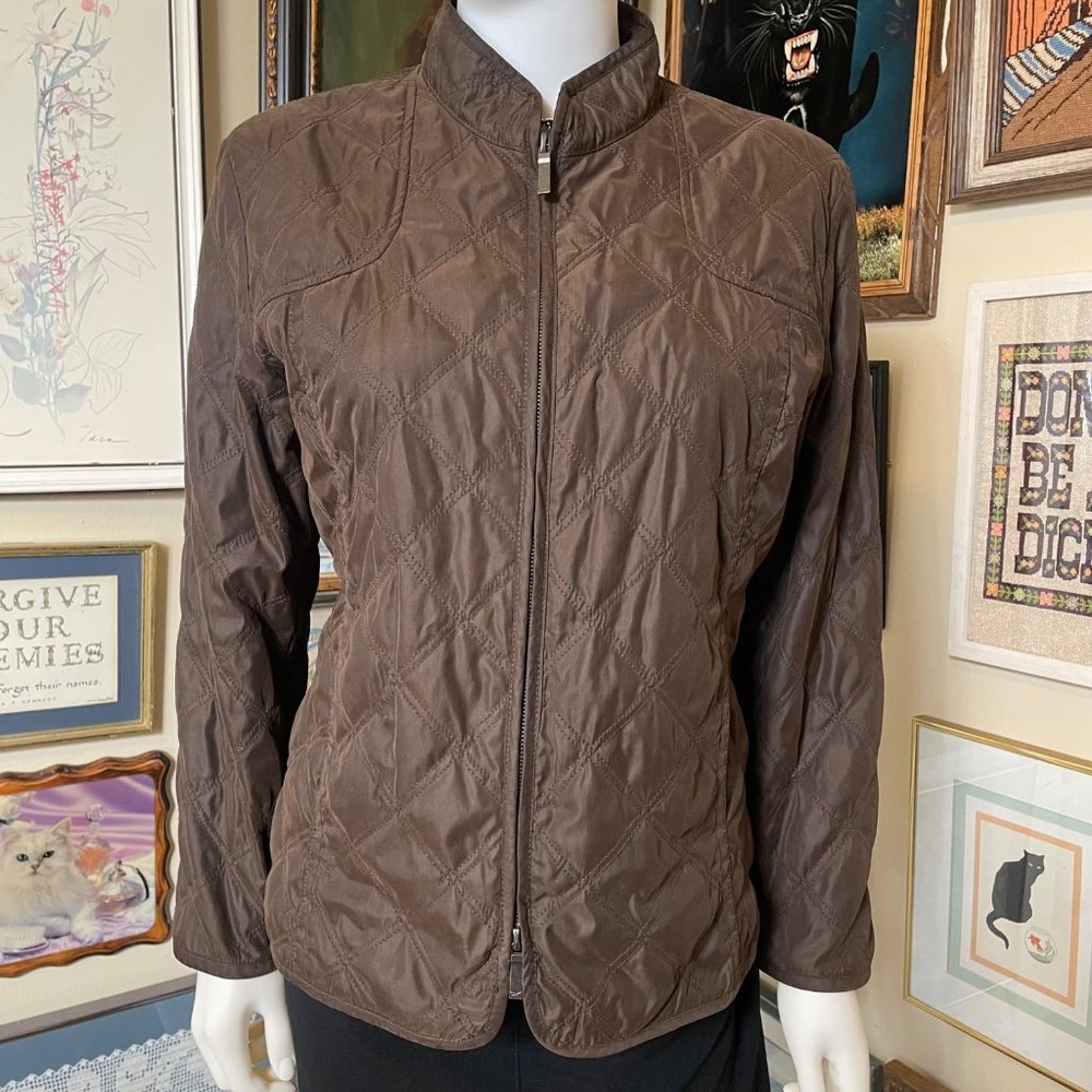 NWT Faconnable Dark Brown Quilted Short Jacket with 2 Way Zipper and Pockets M